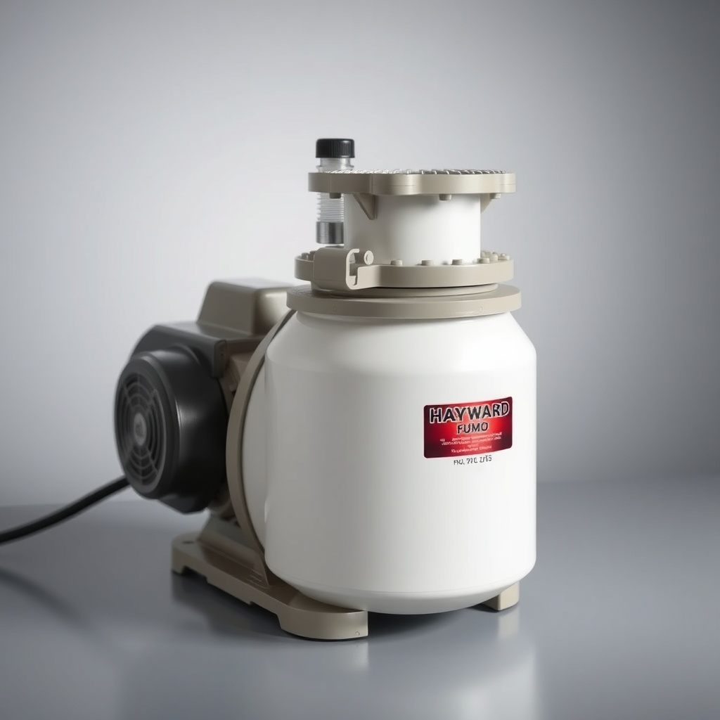 <clean photorealistic photo: Hayward PowerFlo LX pompanın yanında şeffaf bir kartuş filtre