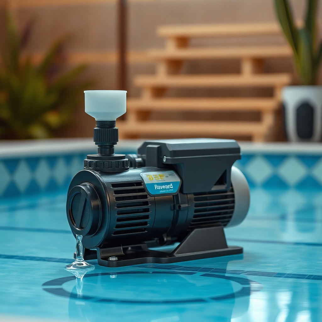 <clean photorealistic photo: Havuz kenarında çalışan Hayward PowerFlo LX pompa