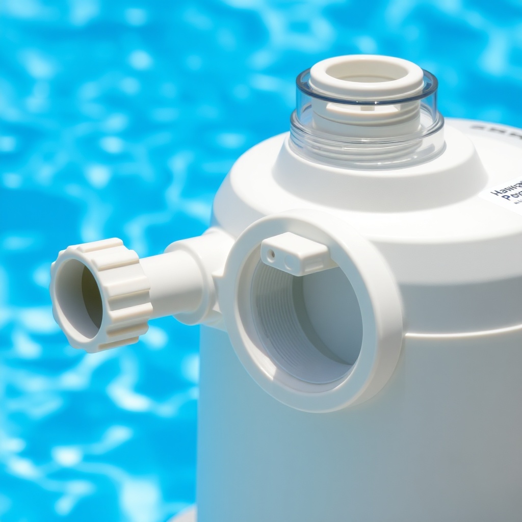 A clean photorealistic close-up of a Hayward PowerFlo LX pump unit with its transparent li